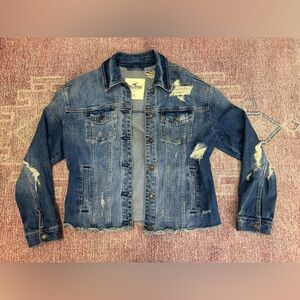 Hollister Men’s distress denim jacket size small with some stretch